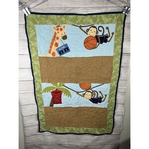 Handmade Jungle Safari Baby Quilt Monkey Giraffe Basketball Crib Blanket